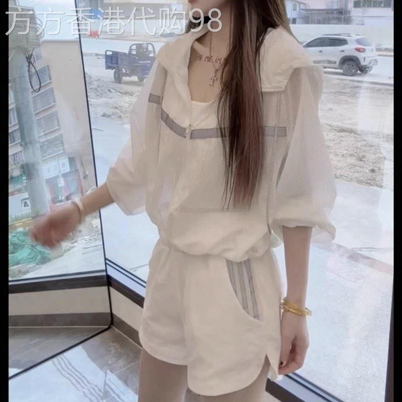 夏季运动防晒两件套 欧风网红防晒服女装 棉质短袖短裤减龄显瘦