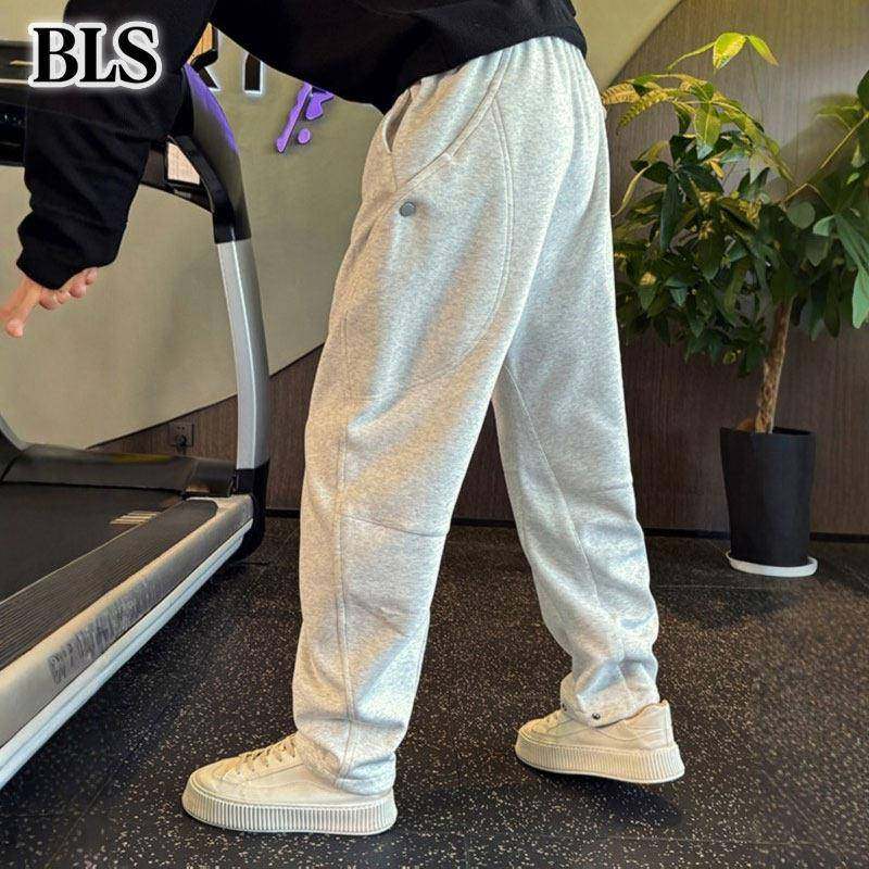 高端灰色直筒休闲卫裤男士秋冬2025新款加绒保暖宽松运动阔腿长裤