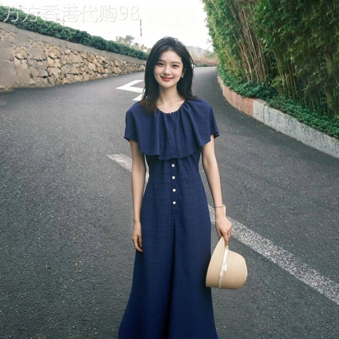 法式气质蓝色短袖连体裤女2026夏季新款韩系独特漂亮巨好看连体衣
