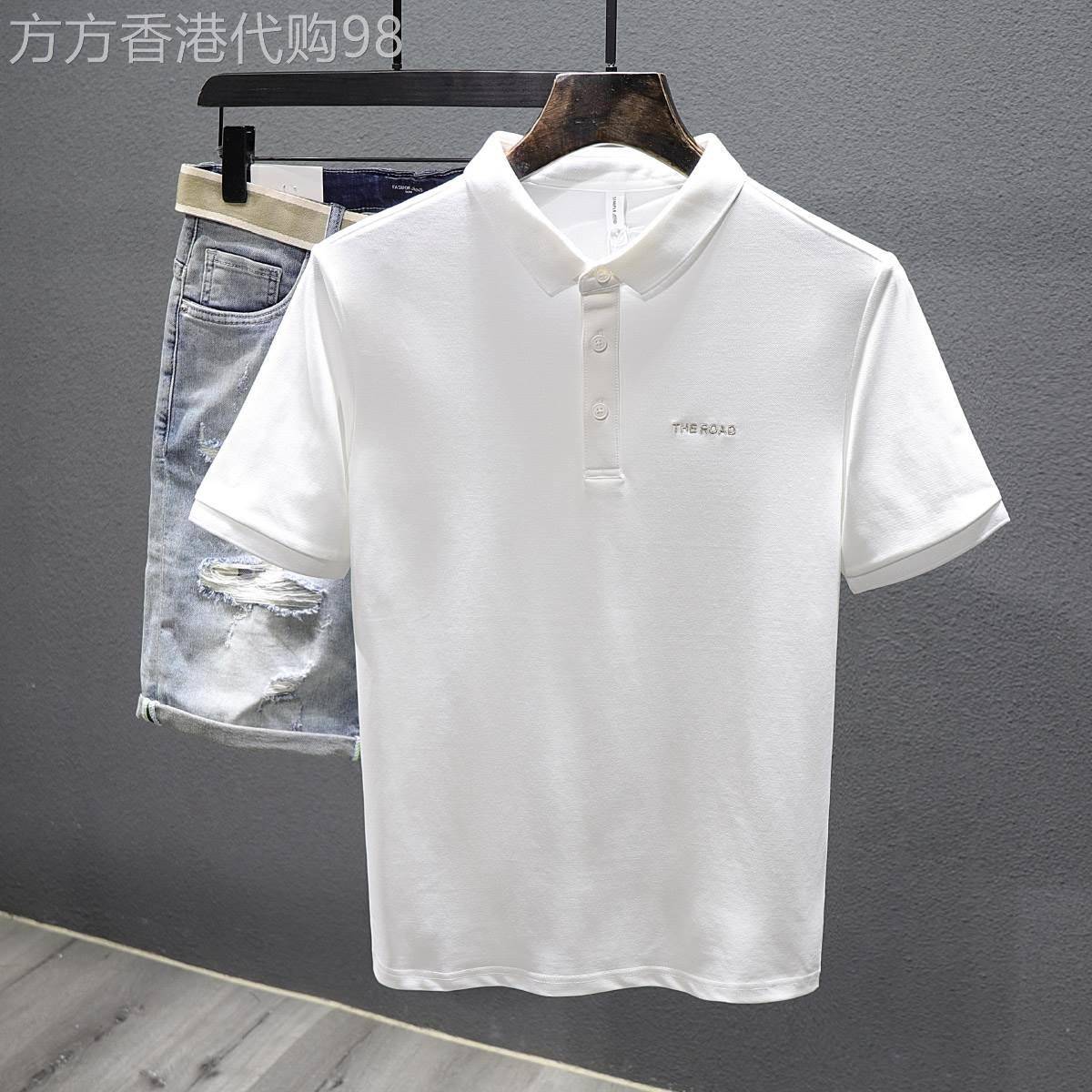 代购沉稳轻熟时尚潮流翻领白色新款polo衫男短袖t恤男士衣服休闲