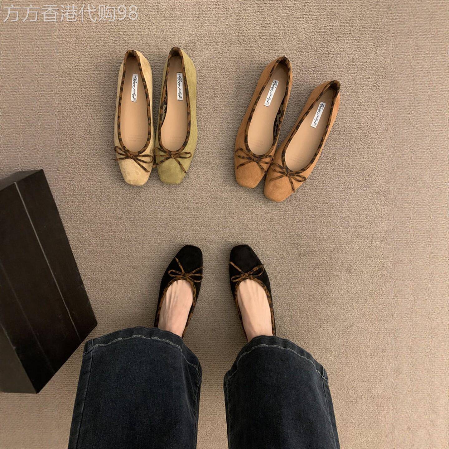 潮牌法式低跟复古芭蕾舞单鞋女鞋子春秋2026年新款蝴蝶结浅口瓢鞋