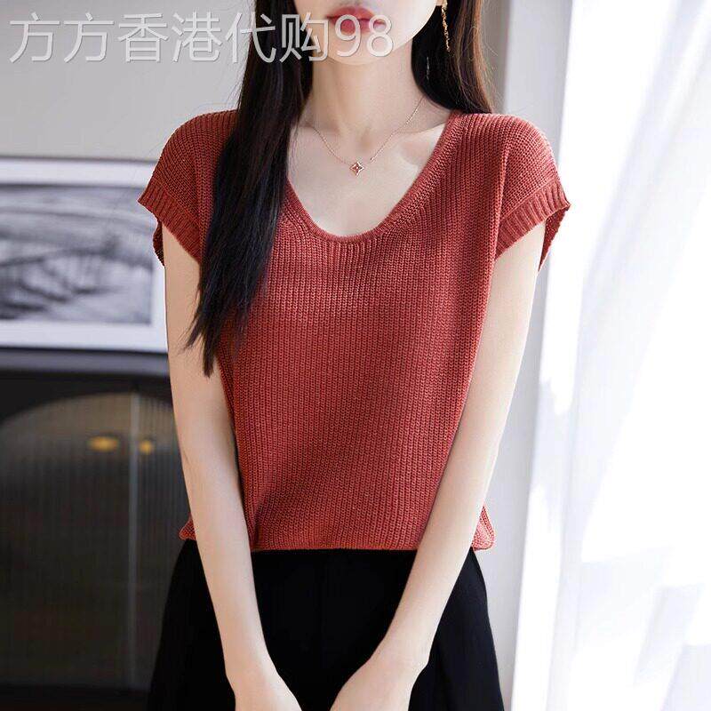 轻薄透气高端小飞袖冰丝T恤女2025夏薄垂感小众百搭无袖显瘦小衫