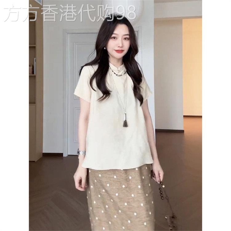 新中式立领盘扣短袖衬衫女夏季2026新款大码宽松超好看气质上衣女