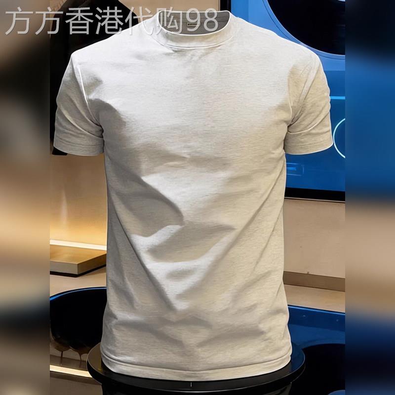 高端白灰色美式重磅正肩短袖男士2026夏季圆领收袖口修身内搭T恤