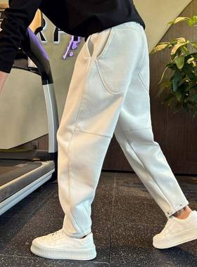 MMW直筒卫裤男士2025秋冬新款加绒运动裤痞帅高级感洋气休闲裤子