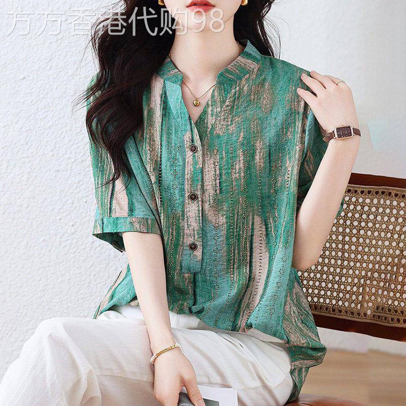 棉麻短袖T恤衬衫女夏2026新款高端亚麻女装半袖大尺码妈妈减龄上