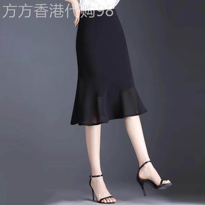 鱼尾裙女雪纺半身裙2025春夏高腰显瘦中长款过膝包臀裙短裙一步裙