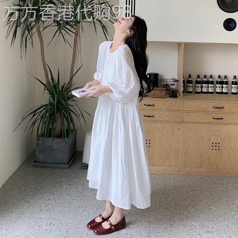 白色法式连衣裙女2026新款春季温柔气质休闲慵懒风松弛感初恋裙子