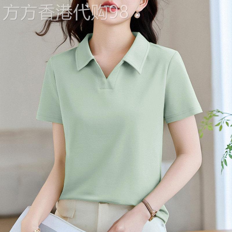 翻领正肩短袖t恤女士夏装2026新款宽松显瘦T恤衫半袖洋派上衣女