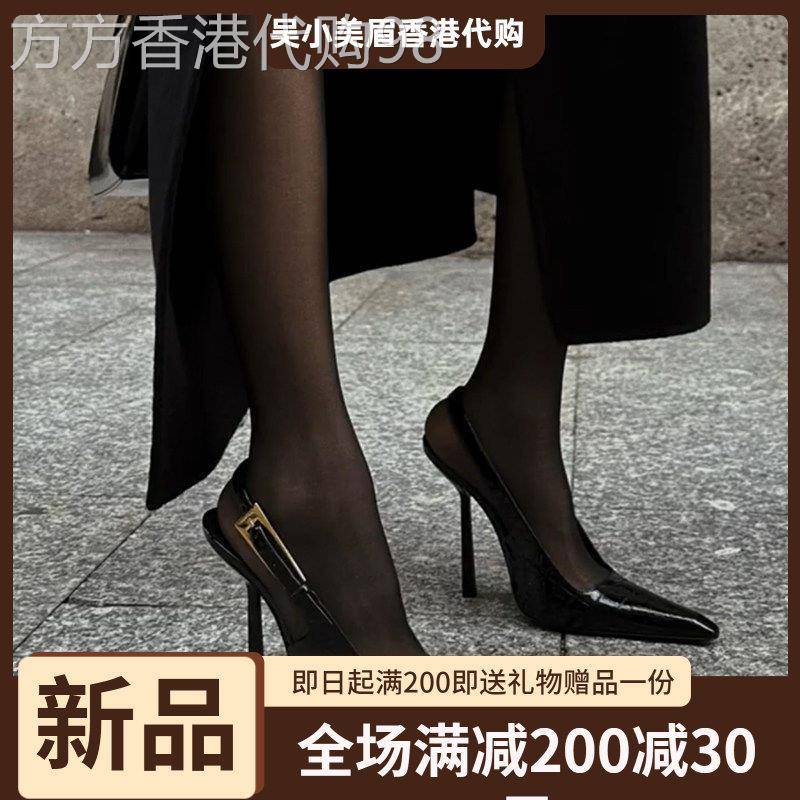 香港2026春夏金属皮带扣鳄鱼皮凉鞋女性感黑丝一字扣带细跟高跟鞋