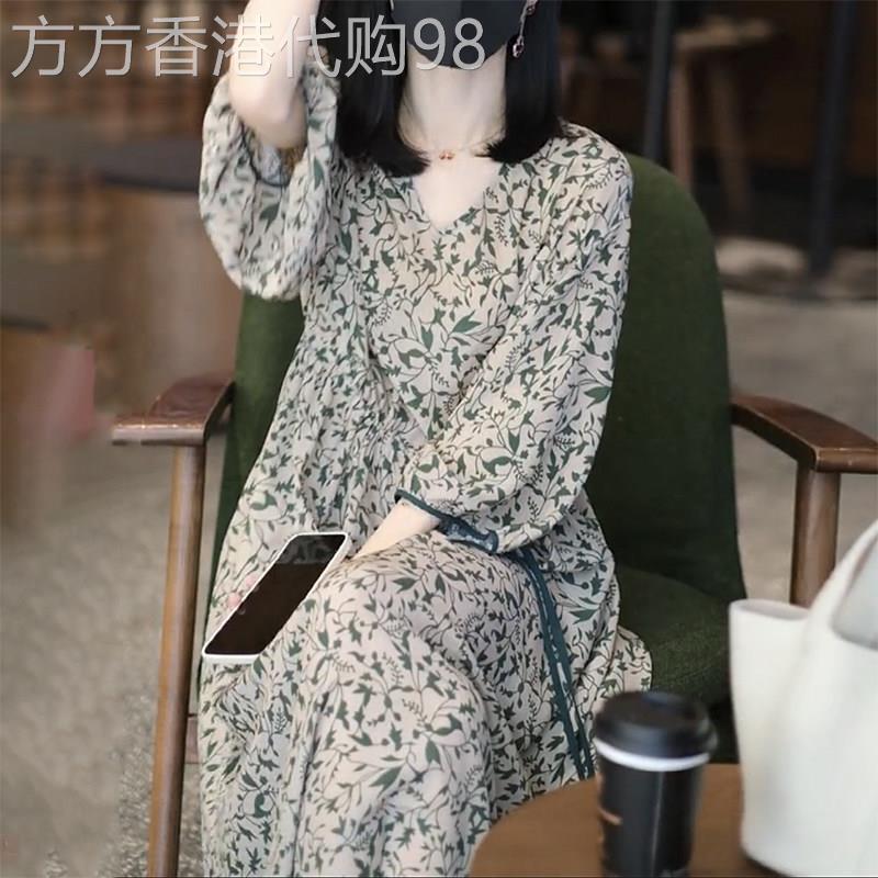欧洲站宽松显瘦连衣裙2026年夏季新款七分袖惊艳别致印花雪纺长裙