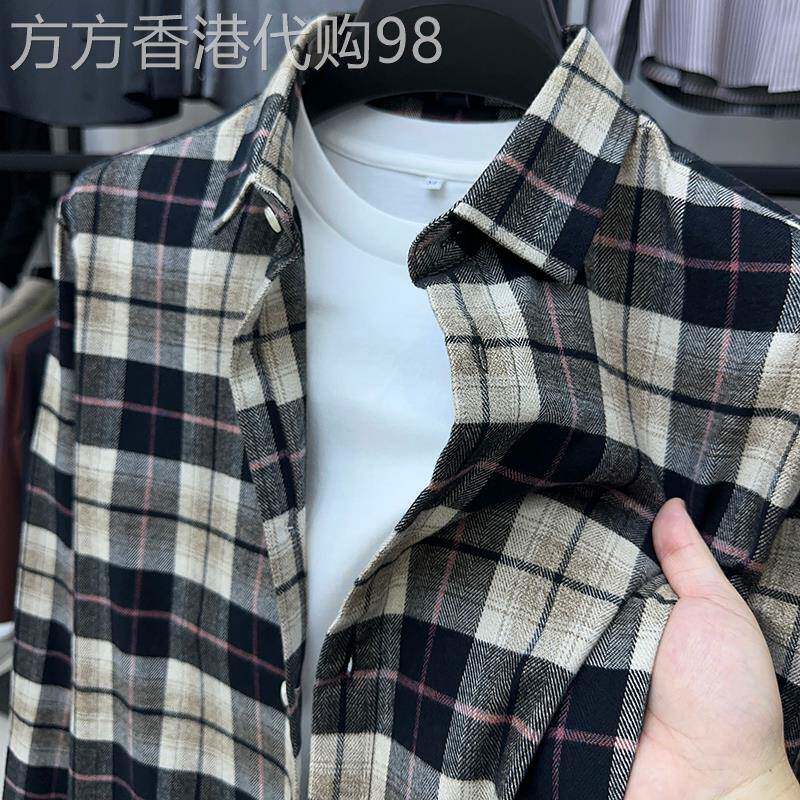 BOZZ BURY~高定出品！100%纯棉磨毛长袖衬衫男士休闲格子全棉衬衣