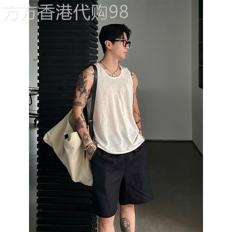 夏季男款老钱风亚麻无袖背心轻薄透气t恤慵懒松弛感穿搭上衣潮