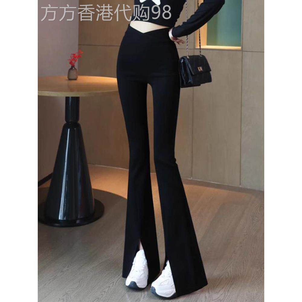 黑色开叉微喇叭裤女加绒2025新爆款春秋外穿高腰垂感小个子马蹄裤