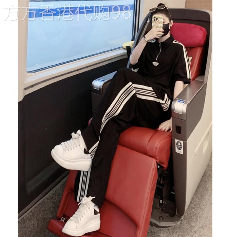 欧洲站休闲运动套装女2026新款夏季时尚减龄中袖上衣阔腿裤两件套