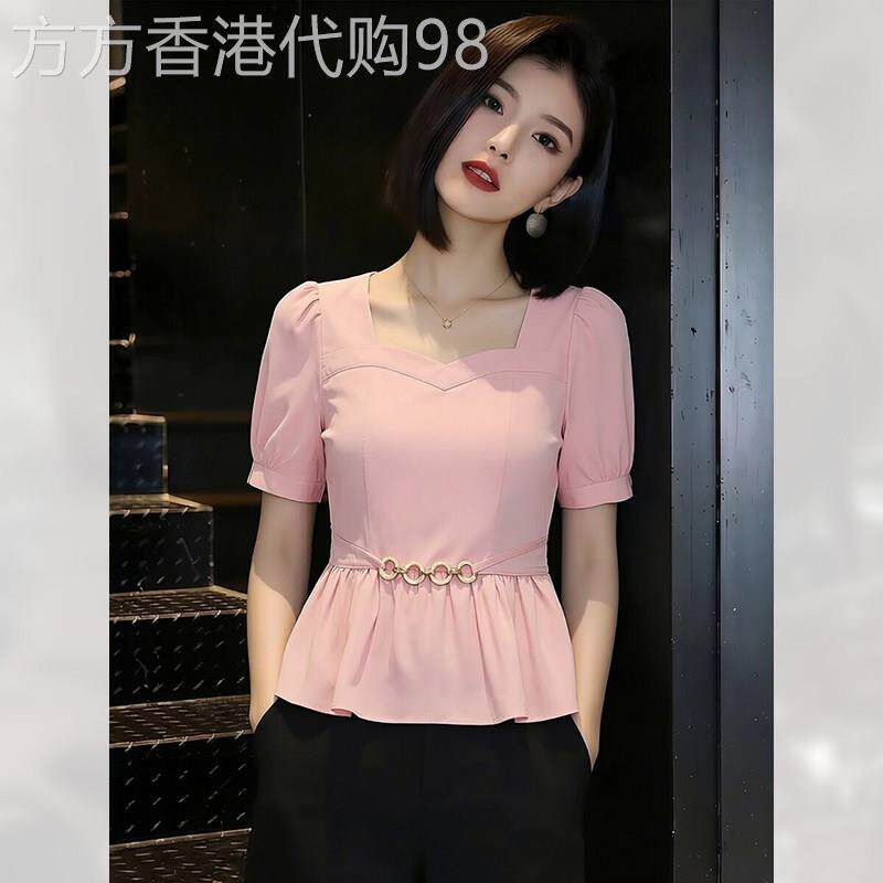 温柔方领荷叶边短袖衬衫女装夏季2026年新款高端减龄小衫洋气上衣