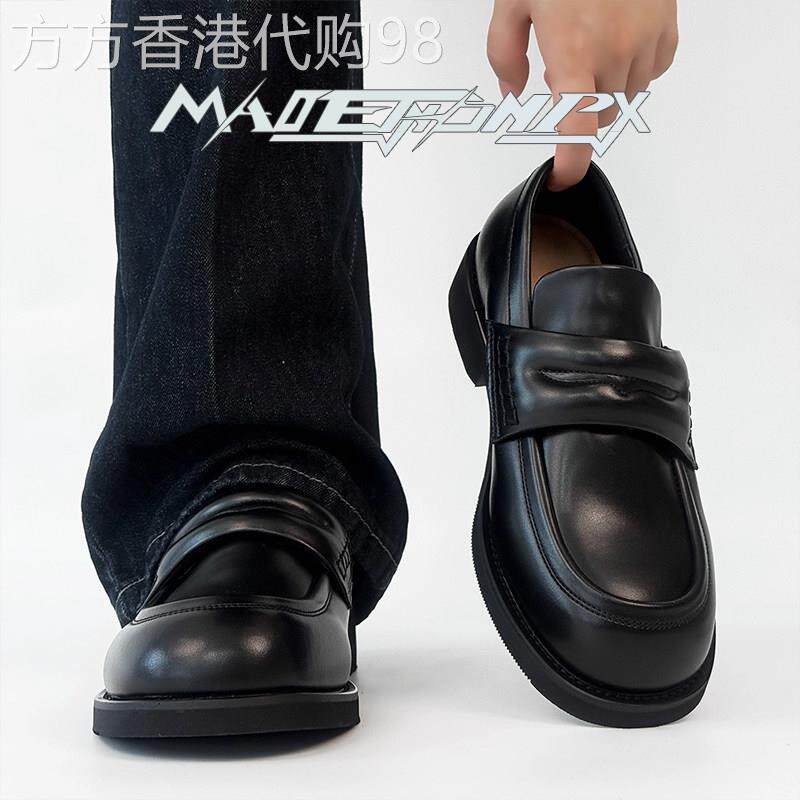 老钱风皮鞋复古套脚乐福鞋男款厚底增高英伦黑色一脚蹬通勤德比鞋