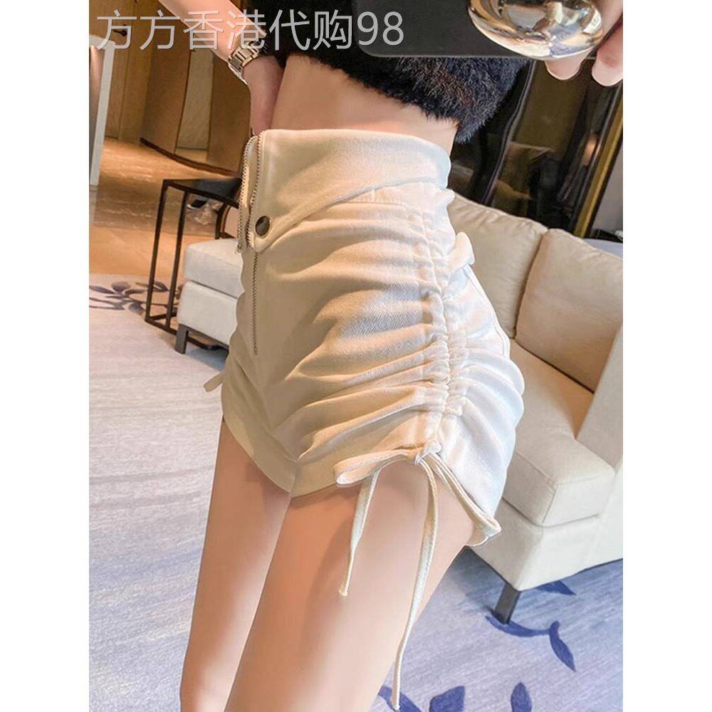 SPYB美式性感抽绳短裤女夏季超高腰拉链翻边设计感小个子a字热裤