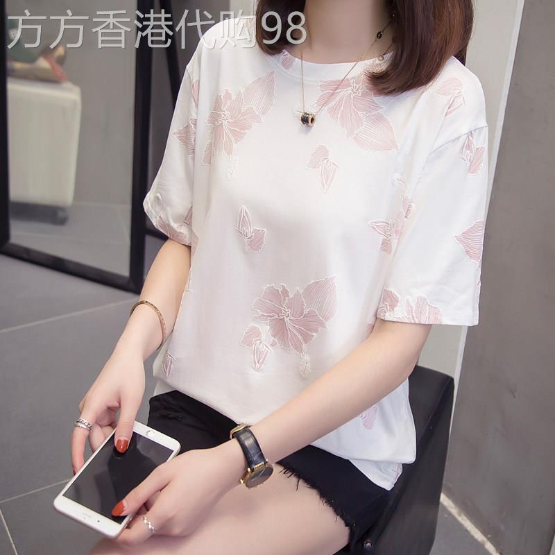 香港胖妹妹大码短袖t恤女2026夏装新款加肥加大宽松显瘦遮肚上衣