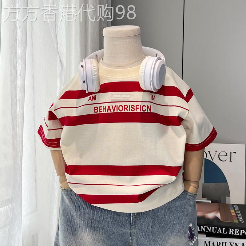 韩国男童夏季短袖T恤2026新款洋派儿童条纹上衣宝宝时髦夏款童装
