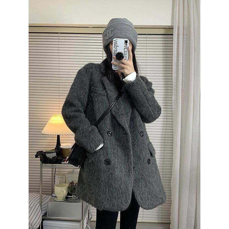 WFYO/新款毛呢西装外套女秋冬夹棉小个子加厚高级感羊毛呢子大衣