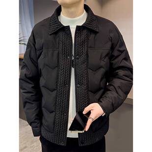 轻薄拼接羽绒服男款秋冬季2025新款潮牌翻领高端夹克男士外套潮