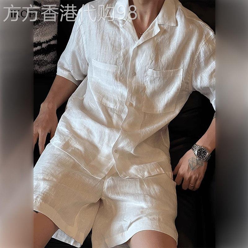 高端2026新款老钱风亚麻套装男士高级感轻熟风穿搭衬衫短裤一套潮