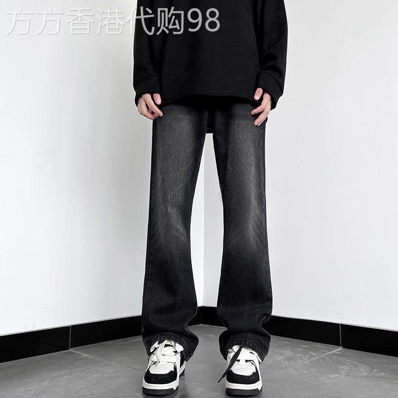 潮牌新款宽松直筒微喇叭牛仔裤男士时尚韩版高街潮流休闲宽裤子