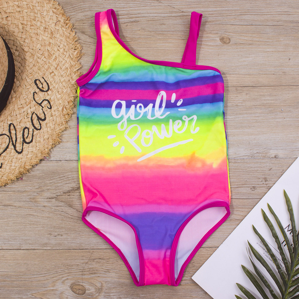 女童渐变色字母连体泳衣连体泳衣女童bikini Rainbow Children