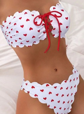 2024新款抹胸复古波点比基尼小清新性感泳衣Topless retro bikini