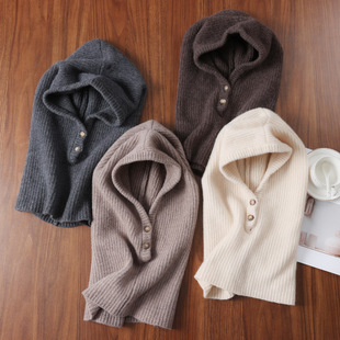 男女通用秋冬纯羊毛防寒保暖针织法拉帽加厚毛线休闲帽子两粒扣