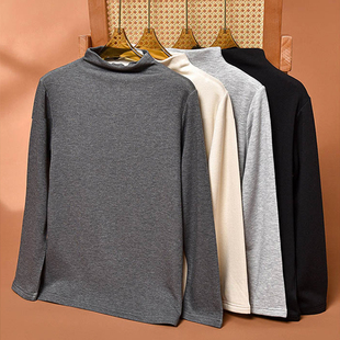 秋冬女士丝绵加绒保真丝半高领打底衫桑蚕丝棉防寒纯色长袖上衣
