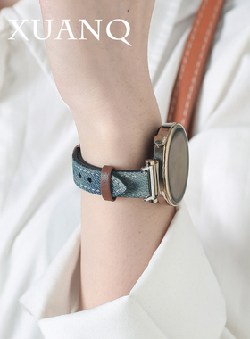 萱芊适用于扎染牛仔华为手表GT5GT4表带watch3pro女款GT3/2pro手表带真皮GT1新款女智能手表带皓月银凝霜白41