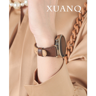 萱芊适用于华为GT6马蹄扣皮小香风GT5华为手表GT4GT3表带watch3pro女款 女高级感41mm GT2手表带皮质GT1新款