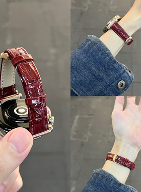 萱芊适用华为GT5/GT6表带秋冬新款竹节皮纹GT4/41mm高级小牛皮金扣表带watch5/watch4/pro手表带GT2/GT3pro