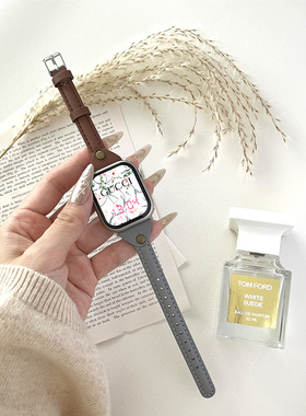 萱芊适用applewatchs11表带iwatch11苹果series10专用S10手表S9女款se3皮质S8女士s7新款ultra3高级感通2灰色