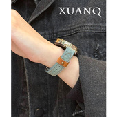 3pro女款 GT3 2pro新款 萱芊适用于GT6表带圈牛仔皮表带华为手表GT5GT4手表带watch4 FIT3 2休闲帆布复古水洗