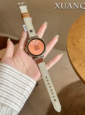 萱芊适用于单五角星铆钉拼接帆布表带华为手表GT5GT4牛仔watch4细款3pro女款GT3/2手表带Fit3简约2新款休闲