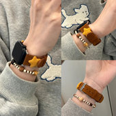2高级感女款 萱芊新款 秋冬毛织星星真皮表带适用华为GT6GT5Watch5GT4gt3 FIT4fit3