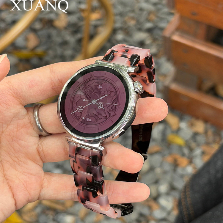 萱芊适用于秋冬三珠树脂运动表带华为手表GT5proGT4表带女款GT3/2/1Fit321运动款新款荣耀magic2/4pro