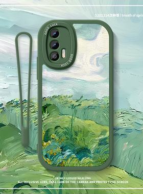 油画绿色适用真我gtneo5手机壳realmegtneo5se小清新oppov30t新款gt5小羊皮高级感大师探索版套真我11pro十女