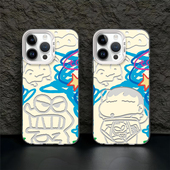 蓝涂鸦鳄鱼手机壳适用苹果15蜡笔小新iPhone16promax小米14情侣13华为nova12小众pura70高级感mate60可爱iqoo