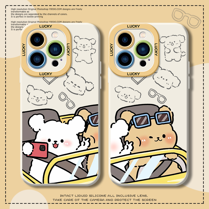 情侣开车小狗适用苹果16promax手机壳iPhone15小米14搞怪13卡通12华为pura70可爱mate60一对11新款iqoo硅胶套