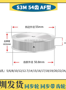 HTPS不锈钢S3M54齿槽宽11/17 SUS304两面平AF型同步轮 内孔5-28mm