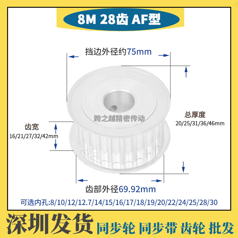 现货8M28齿/T槽宽16/21/27/32/42同步带轮150AF型200内孔12-28mm