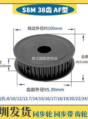 EBL/HTPT/TSB S8M38齿宽16/27/32/42AF型45#钢发黑同步轮内孔8-30