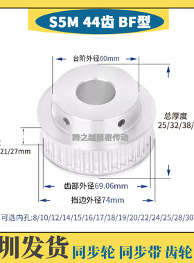 S5M44齿T槽宽11/16/21/27BF型100带凸台阶250同步带轮内孔8-30mm