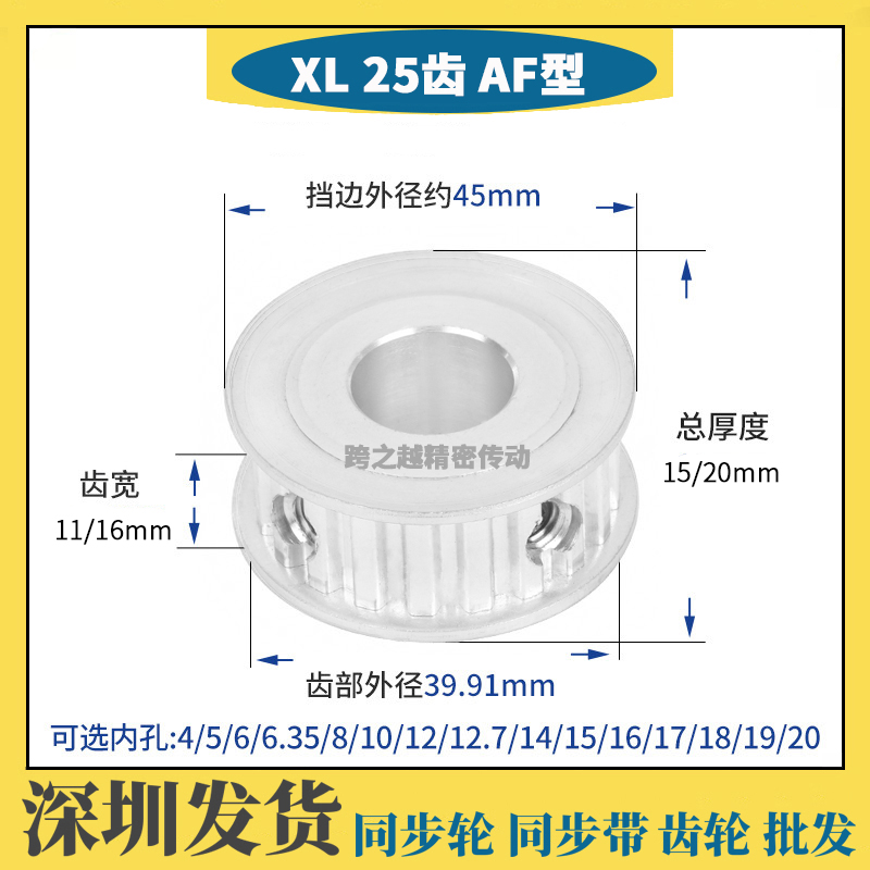TAA/EAF/ATP XL25齿槽宽11/16 AF型两面平同步带轮 内孔5-25mm