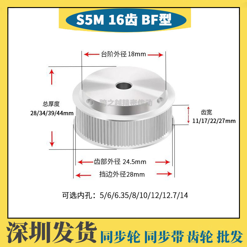 HTPS不锈钢S5M16齿槽宽11/17/22/27 SUS304 BF型同步轮内孔4-14mm