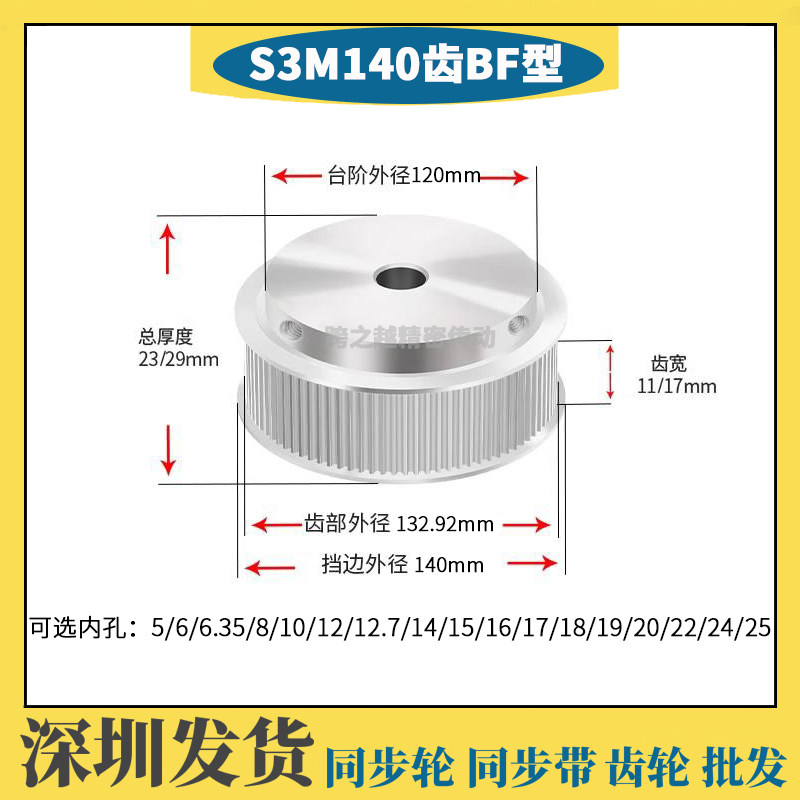 HTPS不锈钢S3M140齿槽宽11/17 SUS304 BF型带台阶同步轮内孔8-25